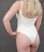 woman wearing white hemp bodysuit underwear