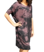 Woman wearing hemp oversize dress in crush color