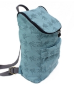 medium hemp backpack in blue with leaf print